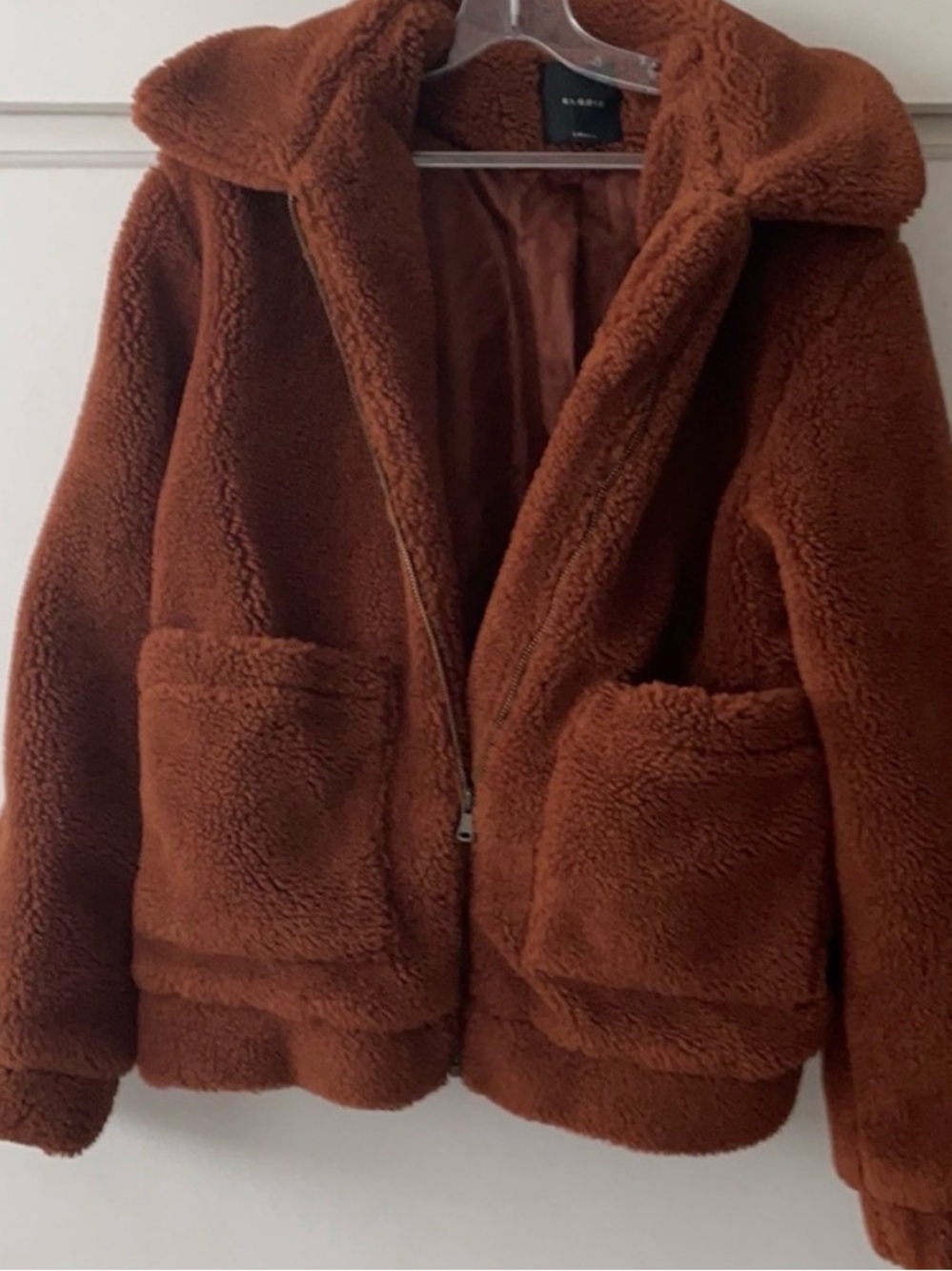 ELODIE  Teddy Zip-Front Jacket in Dark Brown